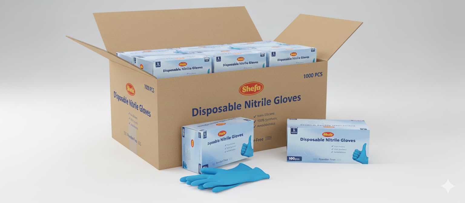 Shefa Nitrile Disposable Gloves Medium - Multipurpose, Powder Free Disposable Gloves - Box of 1000 Gloves, Blue, (1000, M)