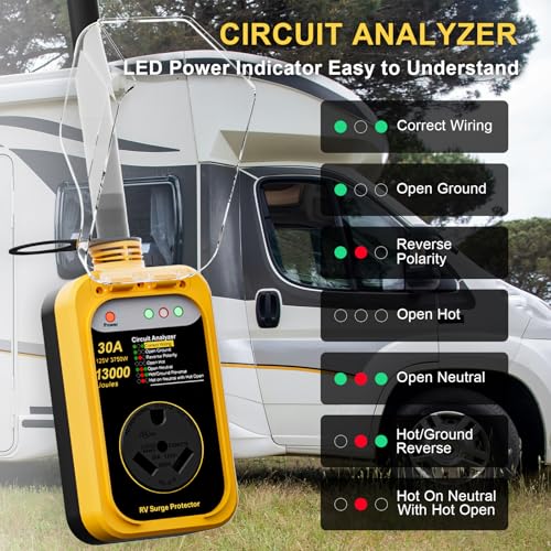 Image of RV Surge Protector 30 Amp, 13000 Joules Circuit Analyzer for Camper | RV Adapter Plug with Waterproof Cover for Travel Trailers(30AMP-Yellow)
