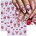 IDDFEVE Valentine's Day Nail Stickers - Heart Shaped Leaves and Flowers Self-Adhesive Nail Art Decals for Women Girls DIY Manicure Designs (4 Sheets)