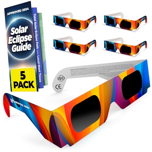 Solar Eclipse Glasses (5 pack) 2024 CE and ISO Certified Approved 2024 Safe Shades for Direct Sun Viewing