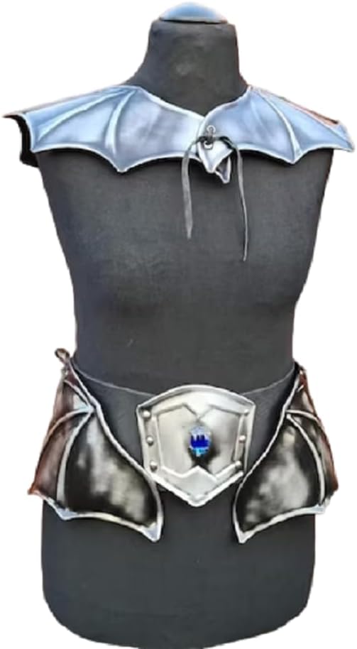 NauticalMart Female LARP Costume, Steel Fantasy Shoulders Armor with Belt, Knight Lady Metal Pauldrons & Skirt, Cosplay Elven Women Armour