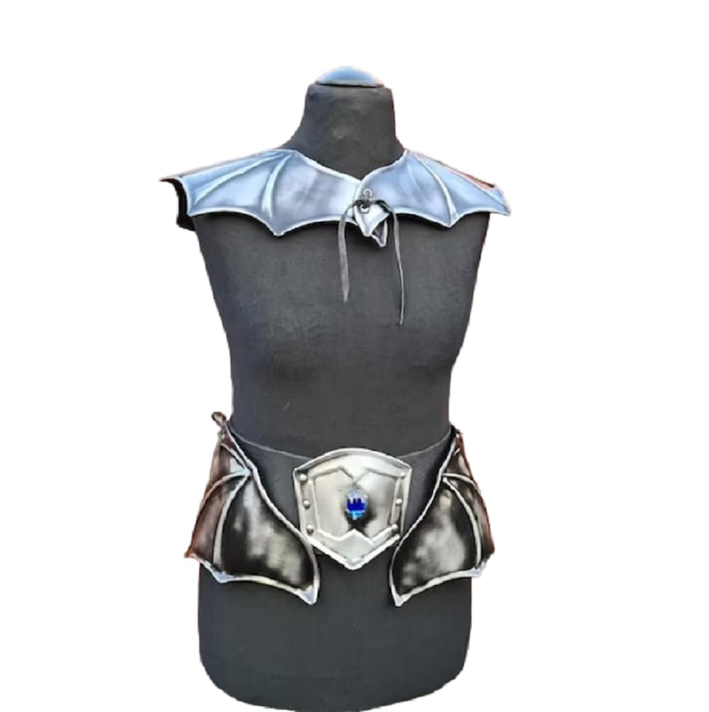 NauticalMart Female LARP Costume, Steel Fantasy Shoulders Armor with Belt, Knight Lady Metal Pauldrons & Skirt, Cosplay Elven Women Armour