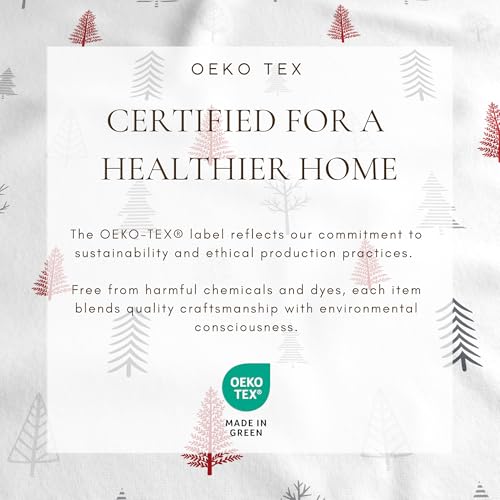 Image of Great Bay Home Flannel Sheet Set King Size - 100% Turkish Cotton, Double-Brushed, Printed Bed Sheets - Ultra-Soft, Cozy, 4-Piece Bedding Set (Winter Trees - Red)