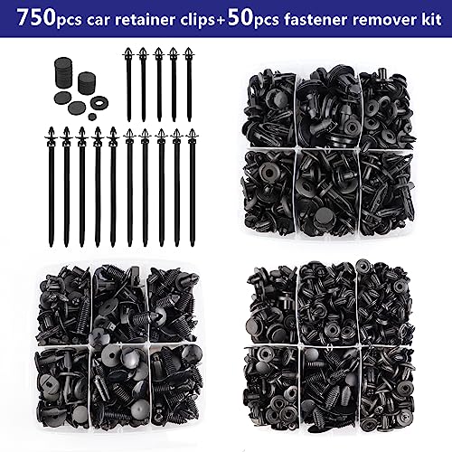 Image of Car Clips Plastic Rivets Bumper Shield Retainer Clips 800PCS Car Xmas Tree Fasteners Kit Most Common Sizes Auto Body Push Pin Rivets with Removers for Ford Honda Chrysler GM