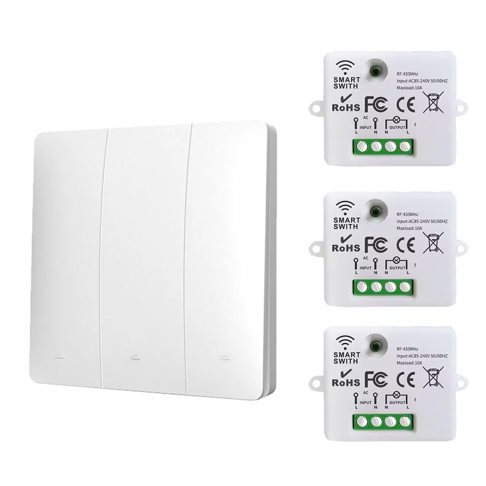 Lot de boutons sans fil - Interrupteur mural sans fil avec récepteur - Portée de 30 m - Sans fil - 3 canaux/1 à 3 boutons