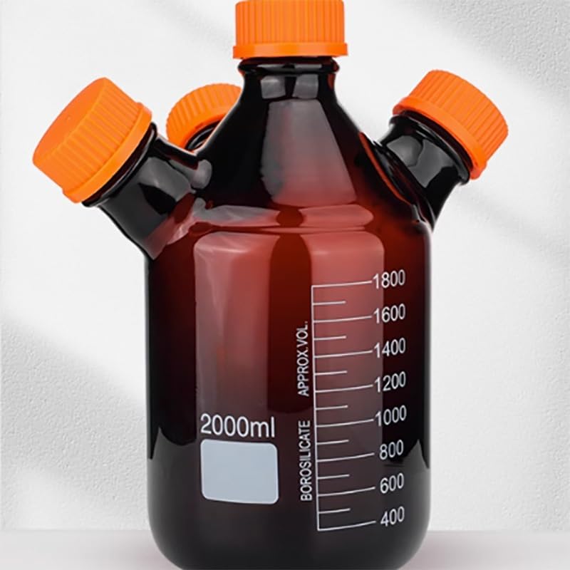 Botella de fase líquida móvil de 4 orificios (1 unidad), color marrón, for almacenamiento de disolventes en cromatografía y eliminación de residuos.(Brown,2000m)