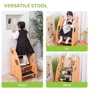 Strongtek toddler step stool for kitchen and bathroom kids step stool for learning toddler kitchen stool helper and toddler standing tower 28 high with wheels and handles 350 lbs capacity  urban country home decor