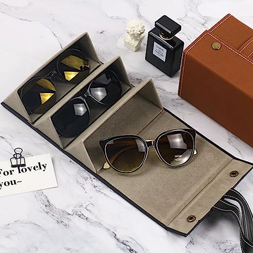Porta Óculos Estojo Portátil Organizador Viagem Necessaire Dobrável Divisórias (3 Divisórias, Preto)