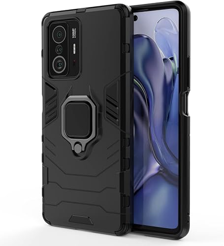 HORTENSE Funda de silicona de TPU para Xiaomi 11T compatible con Xiaomi 11T Pro Ring Stand Armor 360 Cover Protection resistente a las caídas funda