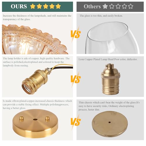 Image of Semi Flush Mount Ceiling Light, Vintage Ceiling Light 11 inch, Amber Shade Glass Hallway Light Fixture for Kitchen Porch Bedroom,Bulb Included