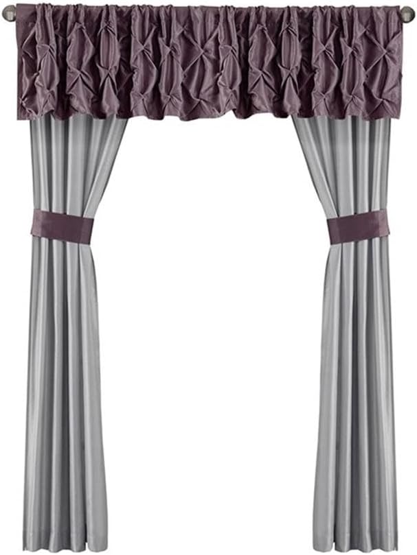 Pemberly Row 24-Piece Comforter Set, Faux Silk Polyoni, Plum Finish, Includes Sheets, Bedskirt, Decorative Pillows, Curtains, Tiebacks, Valances, Transitional Style Bedding for Elegant Bedroom Decor