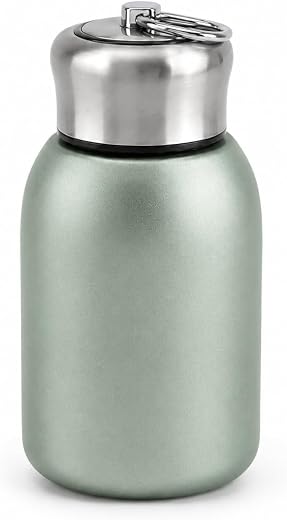 Mini Stainless Steel Vacuum Insulated Water Bottle, 280ml, Black, Leakproof, Hot and Cold, with Keyring Cap (Green)