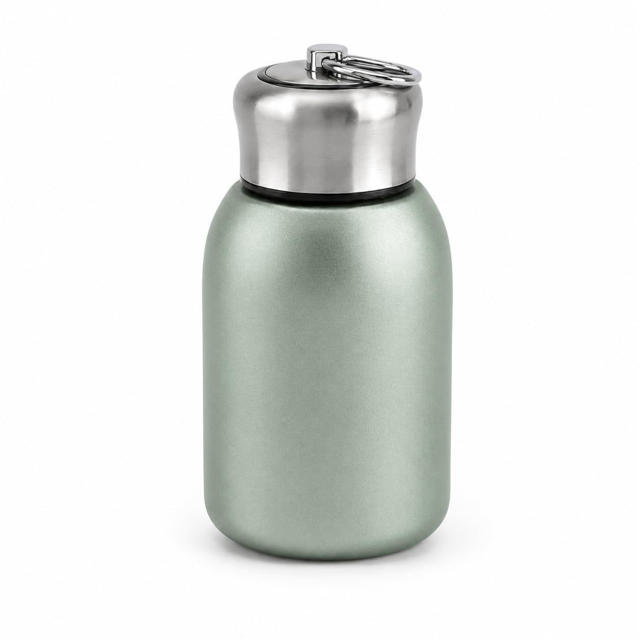 Mini Stainless Steel Vacuum Insulated Water Bottle, 280ml, Black, Leakproof, Hot and Cold, with Keyring Cap (Green)