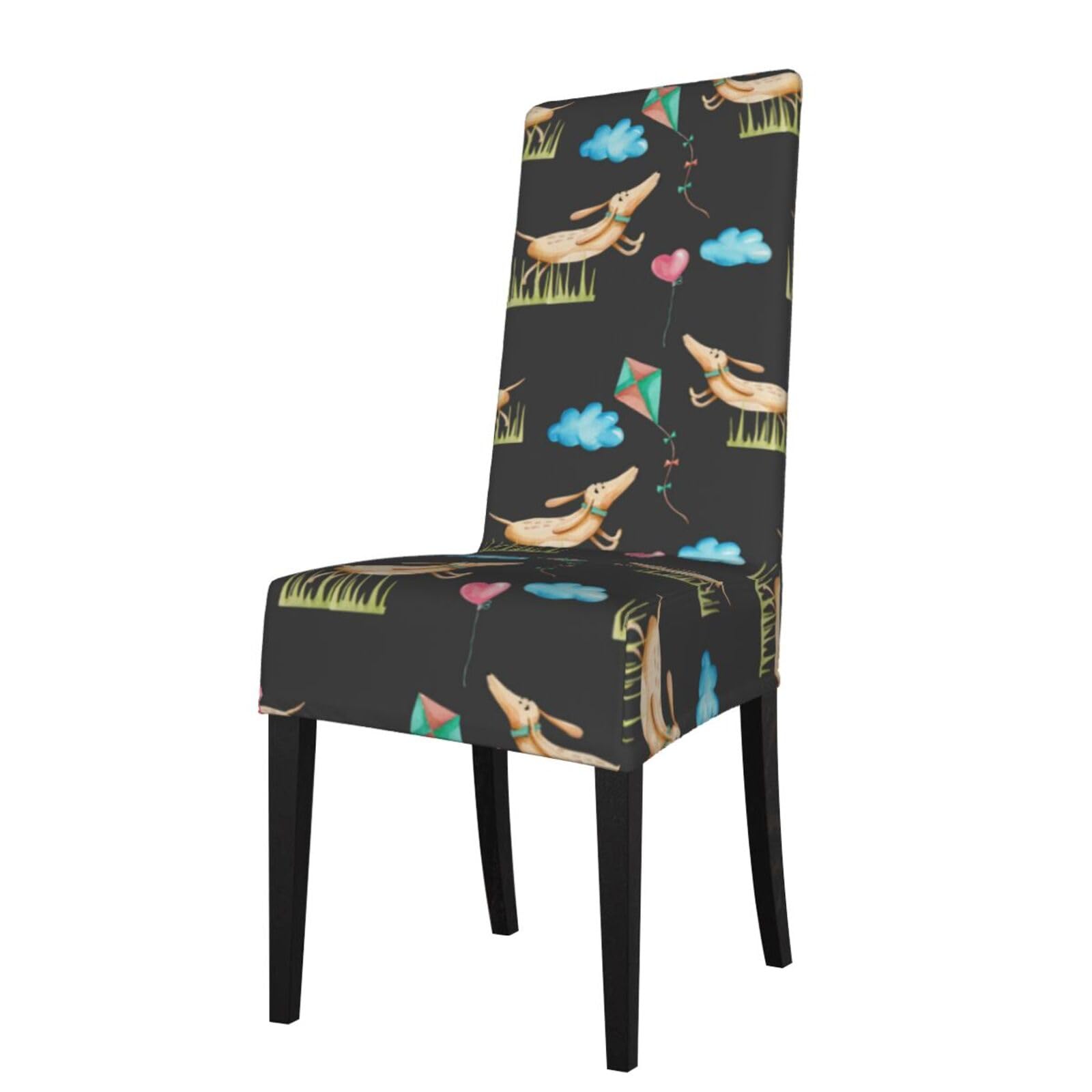 Lkymoh As Picture Watercolor Cute Cartoon Dachshunds Playing Kites, Chair Covers Stretch Chair Slipcovers For Dining Room, For Party Pet Protection Universal Fit Soft Polyester