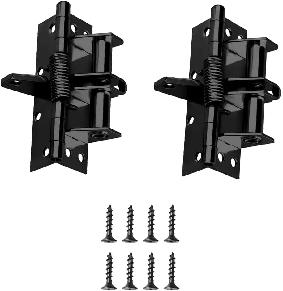 Azonee Classic Black Iron Self-Closing Door Hinges, 2PCS 4 Inch Automatic Soft Close Hinges, Heavy Duty Adjustable Tension Spring Hinges with Screw, for Residential