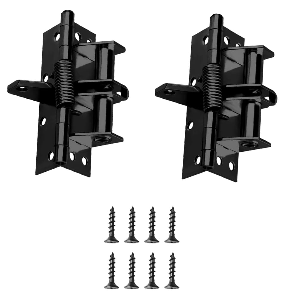 Azonee Classic Black Iron Self-Closing Door Hinges, 2PCS 4 Inch Automatic Soft Close Hinges, Heavy Duty Adjustable Tension Spring Hinges with Screw, for Residential