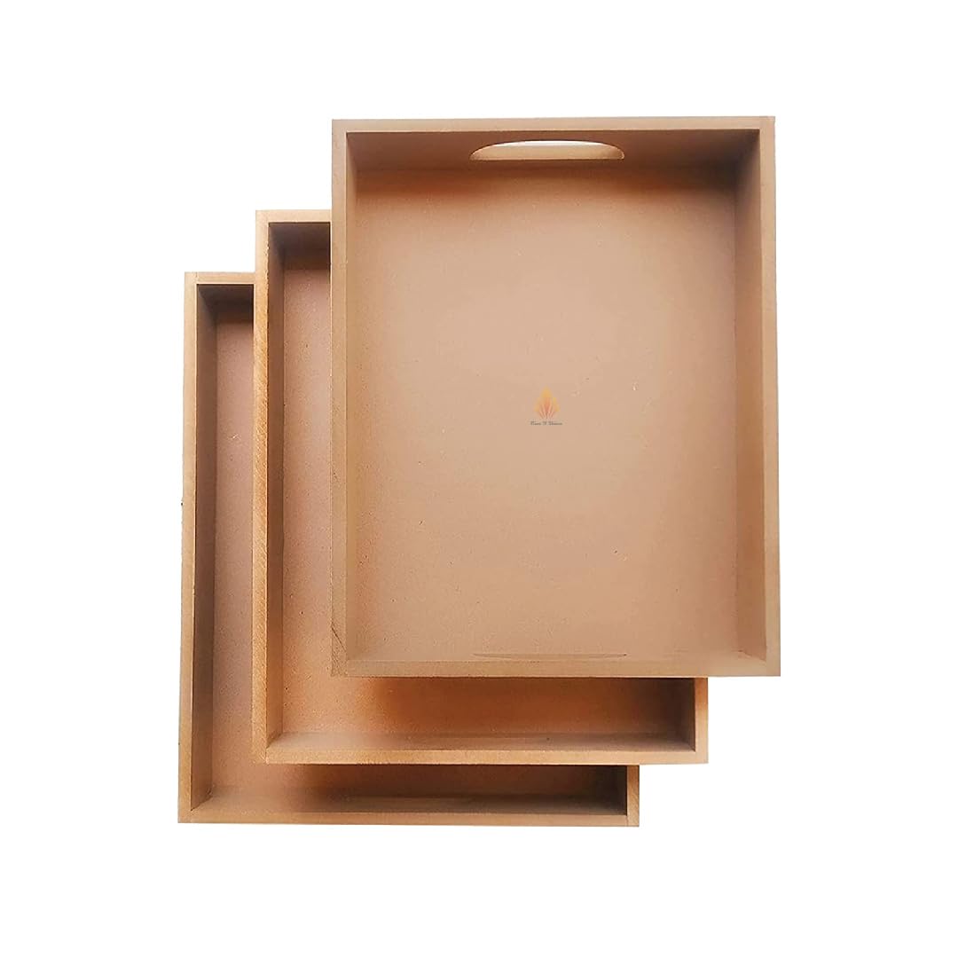 Rise N Shine MDF Tray Set of 3 – Unfinished Rectangular MDF Trays for Craft, Fluid Art, Mirror Mosaic, Resin Art, Ink Painting & Decoupage | Sizes - 8x10, 9x11, 10x12 Inches-image-40