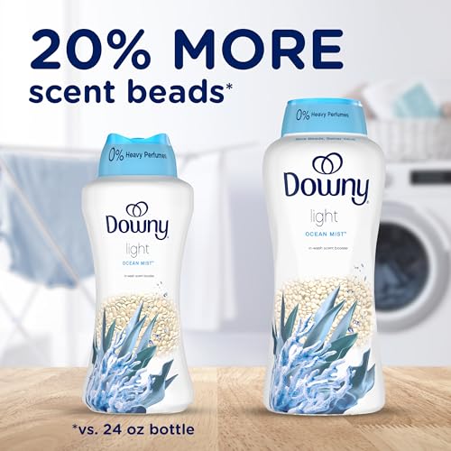 Image of Downy Light Laundry Scent Booster Beads, Ocean Mist Scent, 30.1 OZ, In-wash fabric beads designed to be gentle with a light boost of scent, No Heavy Perfumes (Pack of 4)