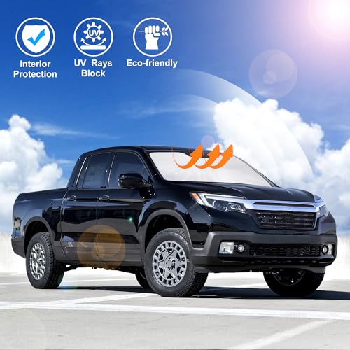 Image of Windshield Sun Shade Custom Fit for 2017-2024 2025 2026 Honda Ridgeline Crew Cab Accessories Foldable Sunshade Sun Blocker Protect Car from Sun Rays & Heat Damage Keep Car Cooler