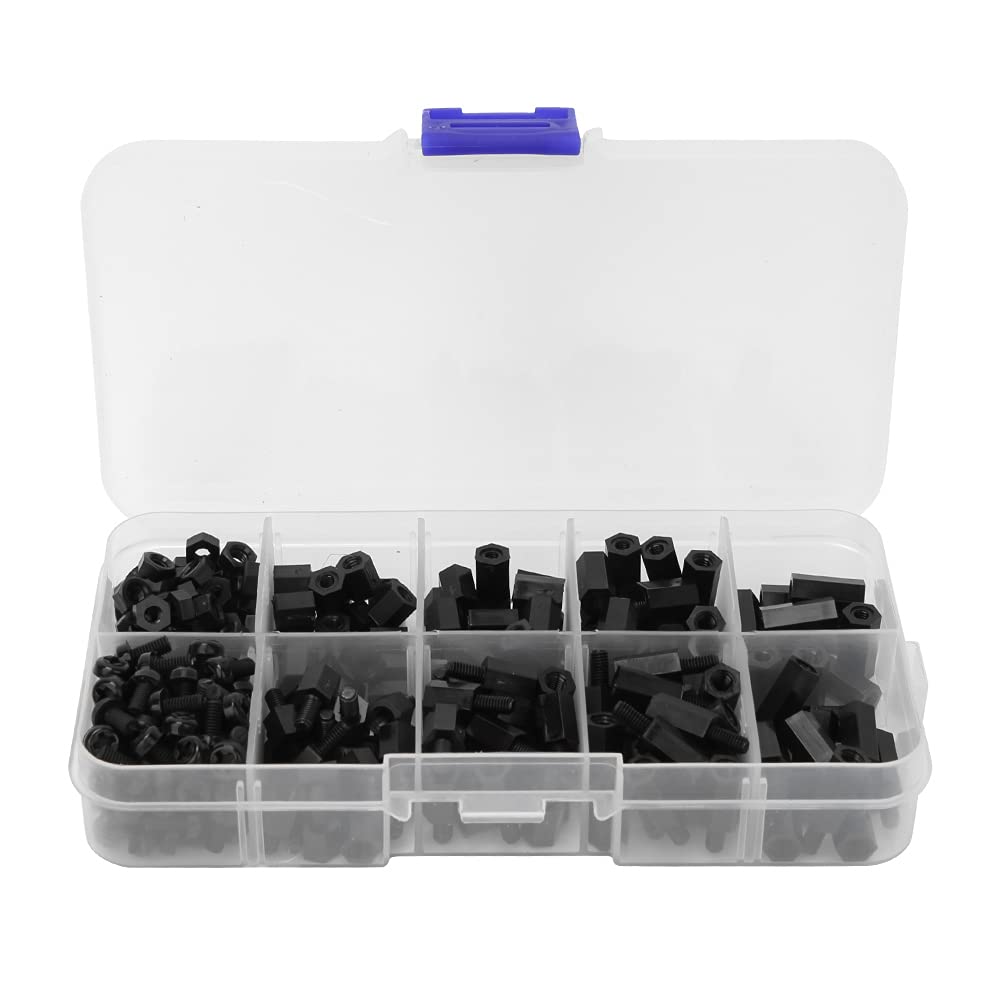 – White Nylon Standoff Kit, Nylon Nut,Durability, Complete Specifications, Widely Applicable, Packed in Plastic Box for Easy Storage (Black M3 nylon screws 300 pieces/box)