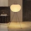 Fivemengo Japanese Rice Paper Floor Lamp, Cozy Paper Lamp Japandi Lantern Lights Wabi Sabi Style for Living Room Bedroom Office, 43 Inch Tripod Stand, White Lantern with E26 LED Bulb, 3000K/5000K