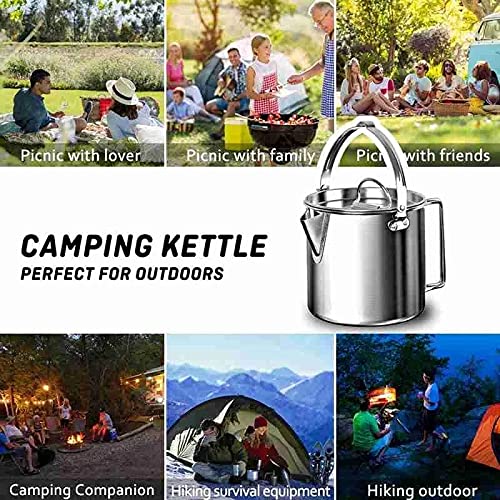 1.2L Outdoor Steel Kettle Picnic Camping Hanging Pot Portable Coffee Pot Teapot Camping Cooker For Hiking Camping Trip #TOP4