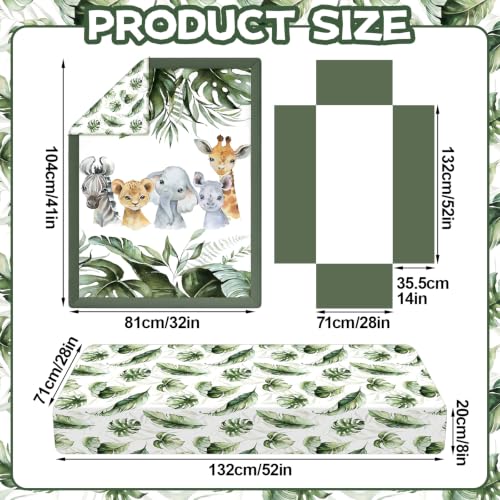 Image of Hahafelt 3 Pcs Safari Baby Crib Bedding Set Tropical Jungle Theme Decor for Infant Bed with Watercolor Elephant Zebra Giraffe Lion Includes Quilt, Fitted Sheet, Skirt for Baby Boy Girl Gifts