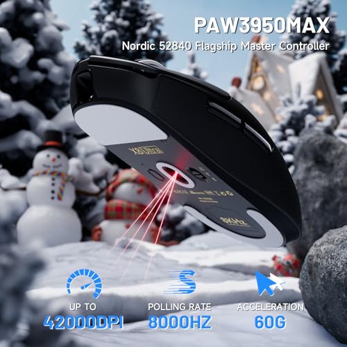 Image of ATTACK SHARK X8 Ultra Wireless Gaming Mouse, 42000 DPI PAW3950MAX Sensor, 8000Hz Optical Nordic 52840 Tri-Mode 2.4G /BT /Wired, 55g Lightweight Big Hand Ergonomic Mouse with Coiled Cable-Black&Tape