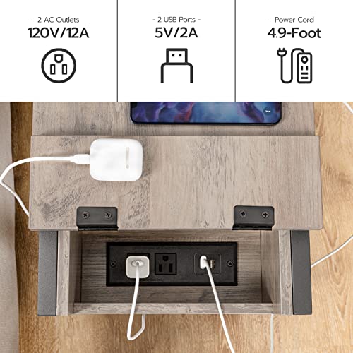 Hoobro Side Table With Charging Station, Narrow Nightstand With Drawer & Usb Ports & Power Outlets, End Table For Small Spaces, Living Room, Bedroom, Wood Look Accent Table, Greige And Black Bg041Bz01 #TOP4