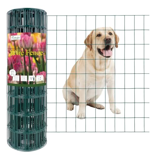 FOREHOGAR Green PVC Coated Welded Wire Fence 24 Inch x 50 Foot 2 Inch x 3 Inch 16GA Garden Border Fencing Roll Vinyl Coating Metal Wire Mesh for Yard Vegetable Plant Protection Poultry Netting