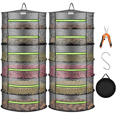 Image of VIVOSUN 2-Pack 6-Layer Mesh Drying Rack Hanging Design with Green Zippers for Dehydrating, Indoor and Outdoor (Pruning Shears Included)