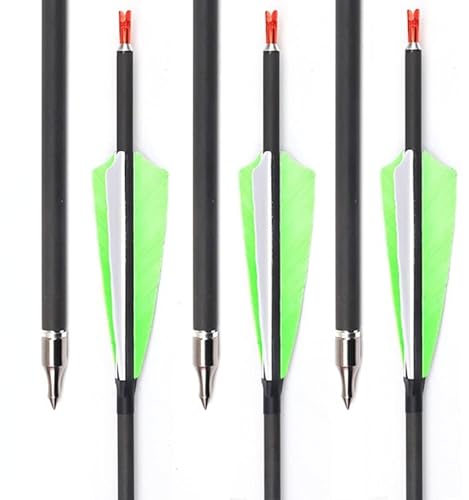 Id6.2 Spine700Carbon Arrows Shaft 24Inch Hunting Arrows With 4In Cyan Real Feather Arrow Recurve/Compound Bow Arrow For Adult Youth Practice Archery Indoor And Outdoor Hunting/Target Practice Arrows #TOP17