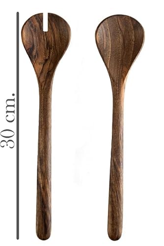 Walnussbaum Salat-Servierset 30 cm – Handgefertigte Holzlöffel & Holzgabel (2-teilig)