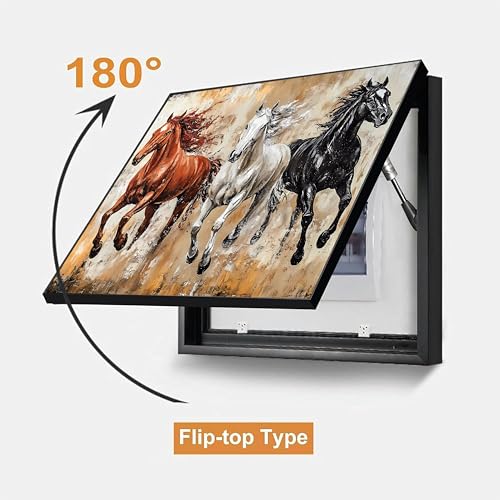 Image of Electric MCB Box Cover Frame With Hydraulic Decorative White 3 Running Horse Painting Electrical Panel box Cover, Switch Box Frame Will Fit Max 15x20 inch Switch Board, Outer Box Size 17X23 Inch