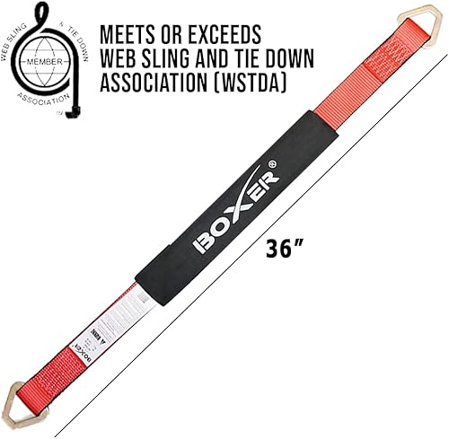 Miniatura 9 de Boxer Pro - Correa de remolque de lazo rojo de 2 pulgadas x 10 pies con anillo en D forjado, paquete de 10  Funda protectora  amarre para automóvil,