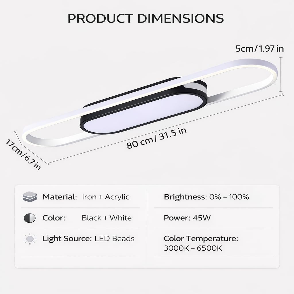 Oninio Lámpara de Techo LED Moderna Plafón Regulable con Mando a Distancia Lámpara de Techo para Salón Cocina Comedor Dormitorio 80 cm