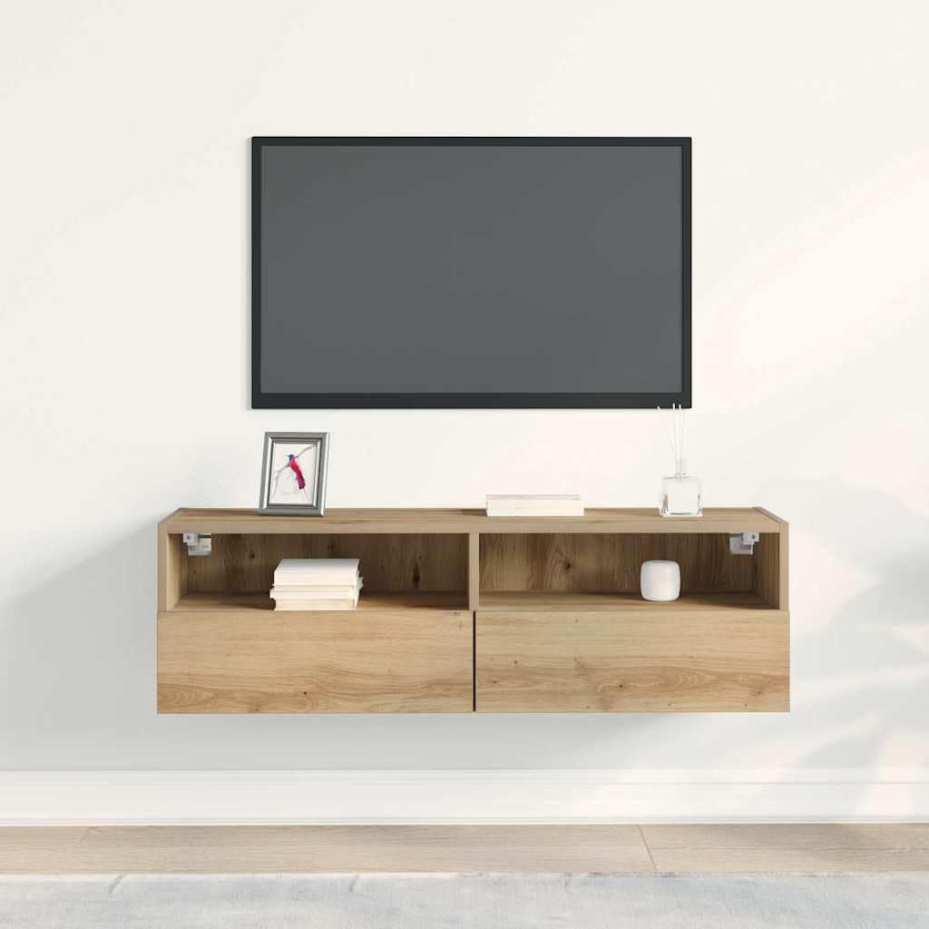 Générique Meuble TV Mural chêne Artisanal 100x30x30cm Bois d'ingénierie,Meubles, Meubles TV,862190