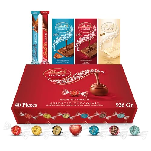 Lindt Chocolates Gift Box - 926g (40-Piece Set) - Assorted Chocolate Bars & Truffles, Lindor Chocolate Hamper, Birthday Gifts for Women and Men, Thank You or Christmas Gifts