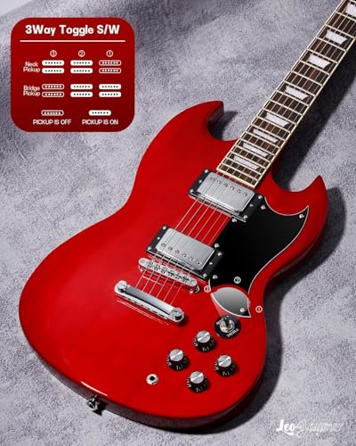 Image of Leo Jaymz 39 Inch Double Cut Solid Body Electric Guitar - Poplar Wood Body,Maple Neck and Laurel Wood Fretboard (DC Red)