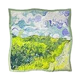 Bufanda cuadrada y larga de seda de morera para mujer, 100% seda de morera, chales y envolturas de artista, paquete de regalo, Campos de trigo verde-square27, Large