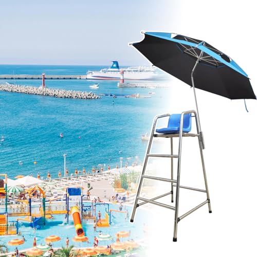 Kunovo Detachable Pool Life Guard Chairs, Stainless Steel Outdoor Referee Observation Seat with Parasol, Lifeguard\'s Stand Chair for Beach ï¼† Waterpark(150cm (59\"))