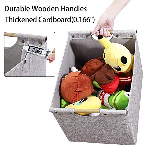 Hoonex Large Foldable Storage Bins, Linen Fabric, 2 Pack, With Wooden Carry Handles And Sturdy Heavy Cardboard, For Home, Office, Car, Nursery, Light Grey #TOP1