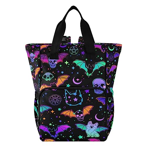 Image of MNSRUU Diaper Bag Magic Skulls Bat and Animal Diaper Bag Backpack Multifunction Travel Diaper Bag Tote Large Capacity Diaper Changing Backpacks for Moms Dads