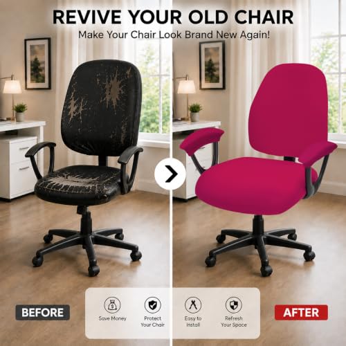 Image of Super Stretchable Separate Office Chair Seat Covers - Universal Spandex Computer Chair Slipcover - Rotating Backrest Coverings & Cushion Protectors & Armrest Covers for Dogs, Cats, Pets