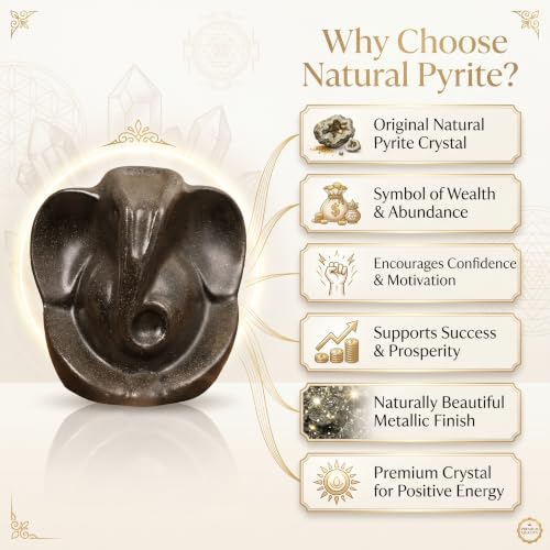 Image of Certified Pyrite Ganesha Idol for Wealth, Success & Vastu | Handmade Lord Ganpati Murti for Home, Office & Temple Decor | Energy Crystal Showpiece Gift for Housewarming & Ganesh Puja