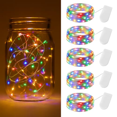 NIRJIK 5 luces de hadas, luces de hadas de color a batería, 20 luces LED de alambre plateado, luces de hadas impermeables alimentadas por pilas para decoración de botellas de interior, dormitorio