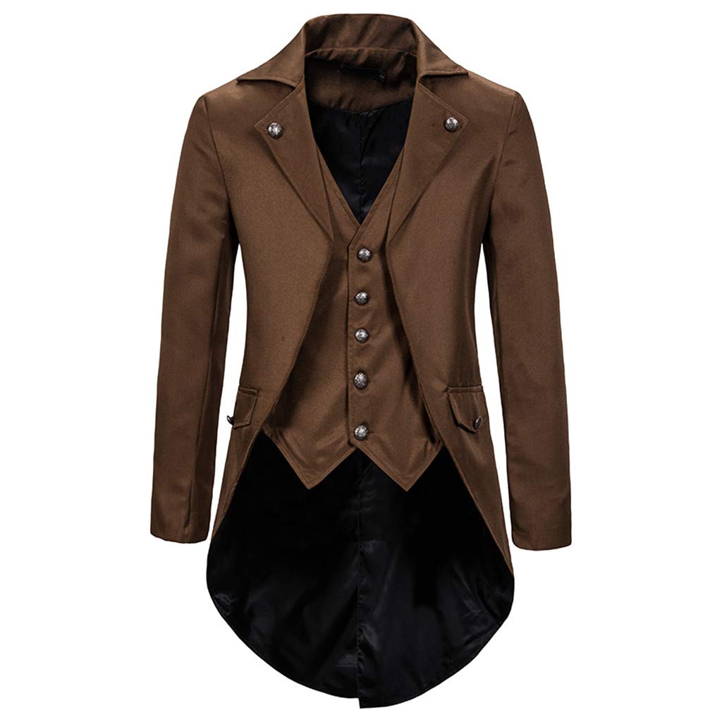 Sakko Herren Mantel Frack Jacke Gothic Gehrock Praty Outwear (Coffee, XXL)