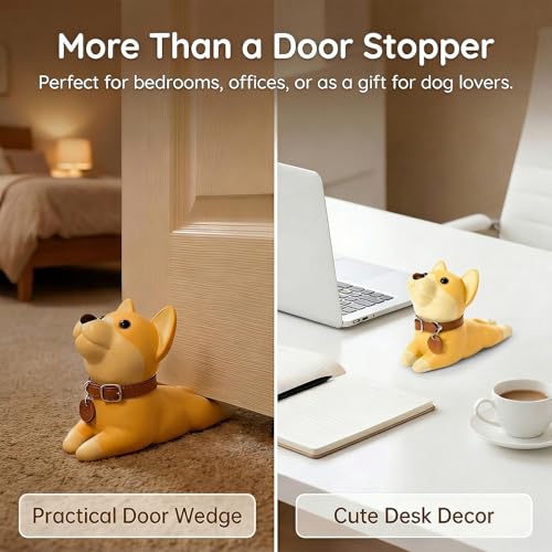 Image of DomeStar Cute Dog Door Stopper, Shiba Inu Door Stop Decorative Animal Doorstop Wedge, Yellow