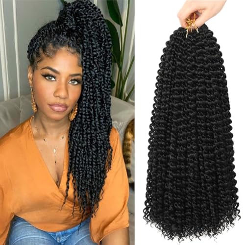 ShowCoco Passion Twist Hair 22 Inch Water Wave Crochet Hair for Black Women Long Bohemian Curly Passion Twist Braiding Hair for Butterfly Style Crochet Braids Spring Twists Hair Extensions(22inch #1B)