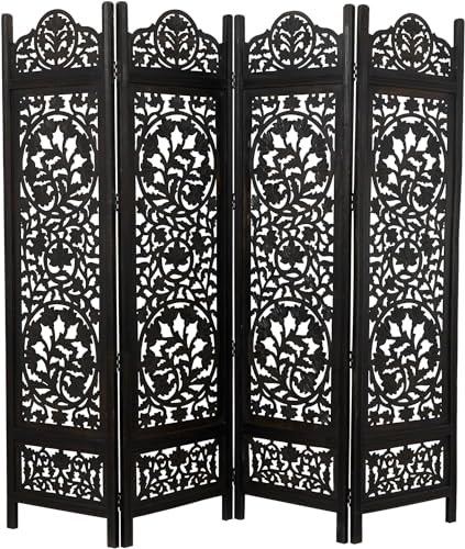 Image of Classic Wood and Craft Wooden Room Divider Partition for Living Room, Privacy Partition, Partition Wall, Divider for Makeup Studio /Office (4 Panels - Lotus Frame Design)